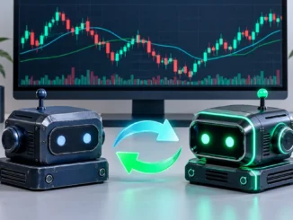 Módulos de automação representando atualização e substituição de um robô